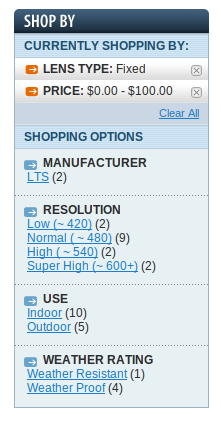 filtering shopping cart results